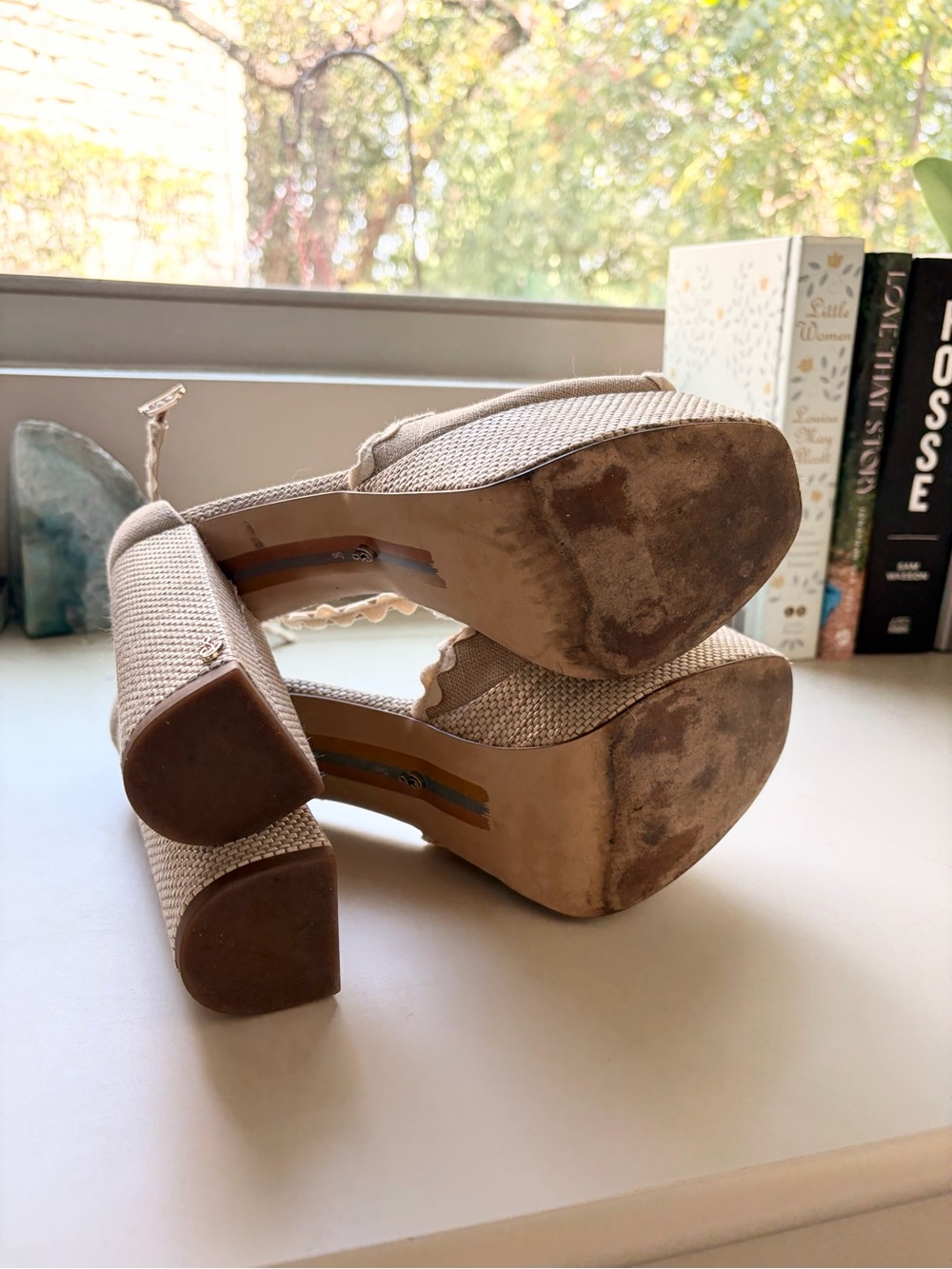 Sam Edelman Kori Cream Raffia Platform Heels Size 8 - Picture 6 of 8